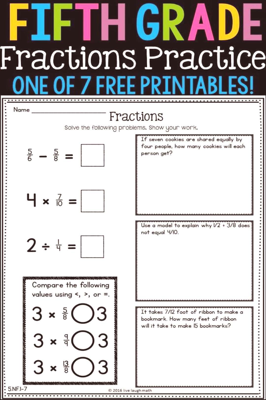 Fifth Grade Worksheets Multiplying Fractions Math Center