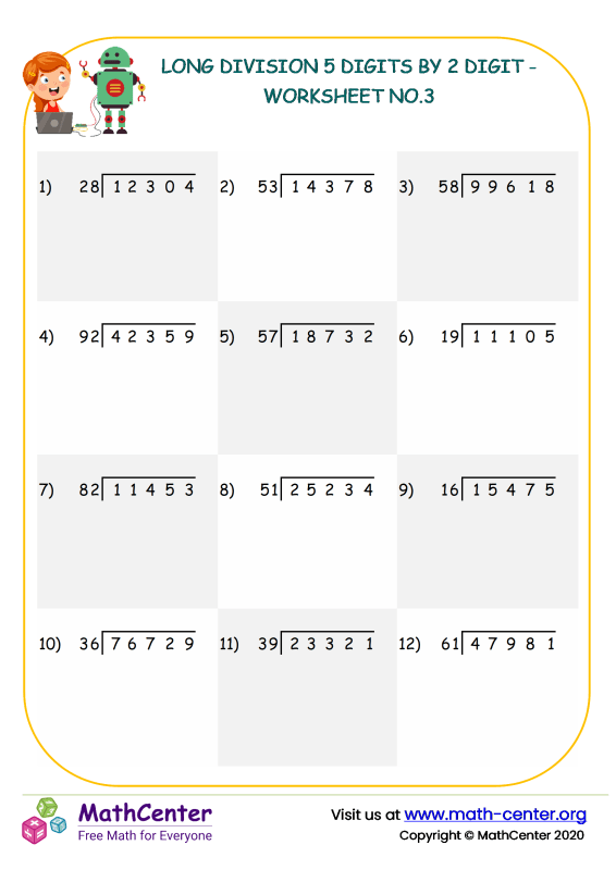 Fifth Grade Worksheets Two Digit Divisors Math Center