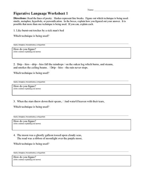 Figurative Language Worksheet 1 Db Excel Com