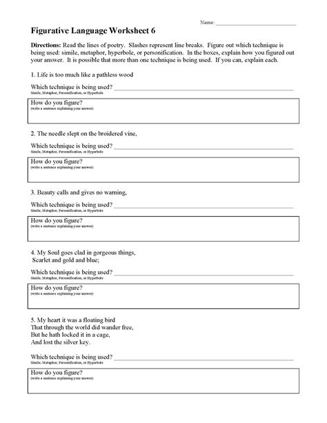 Figurative Language Worksheet Pdf