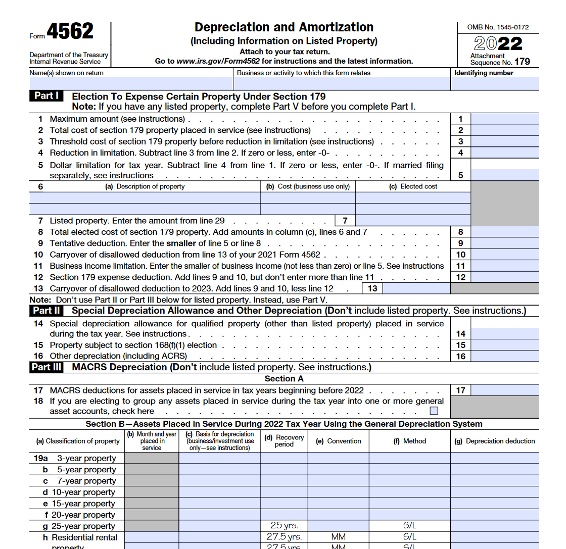 Fill In The Form Prepare Form 4562 Depreciation And Chegg Com