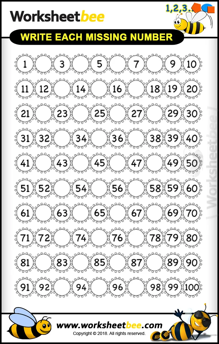 Fill In The Missing Numbers Practice Counting Writing 1 100