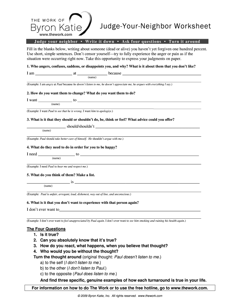 Fillable Online Judge Your Neighbor Worksheet Fax Email Print Pdffiller