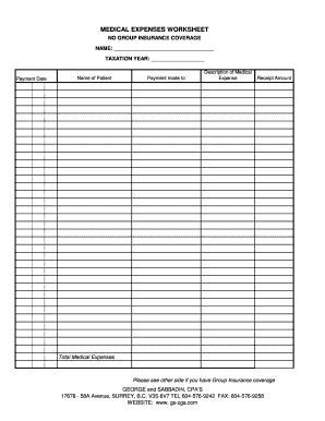 Fillable Online Smallbiztax Medical Expenses Worksheet