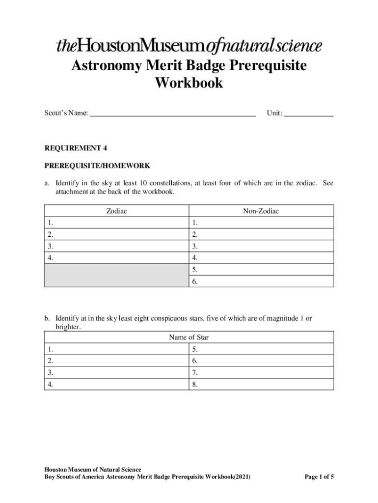 Fillable Online The Astronomy Merit Badgerequirements Guide Fax Email