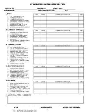 Fillable Online Work Zone Traffic Control Inspection Form Aws Fax Email Print Pdffiller