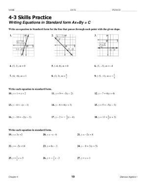 Fillable Online Writing Equations In Standard Form Algebra Class