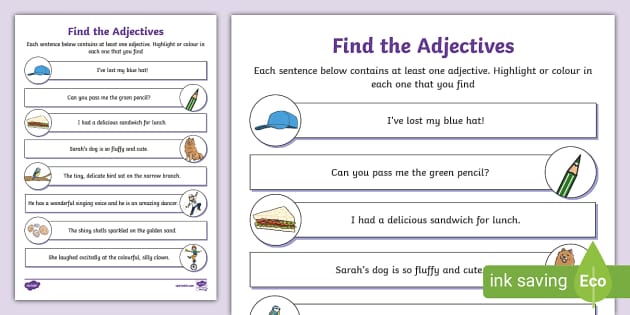 Find The Adjectives Activity Sheet Teacher Made Twinkl