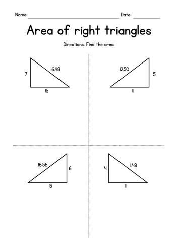 Find The Area Of Right Triangles Teaching Resources