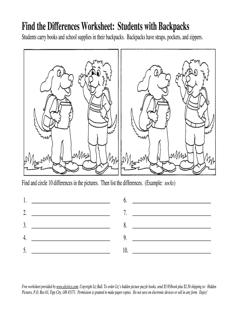 Find The Differences Students With Backpacks Worksheet For 1St 2Nd