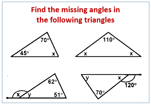 Find The Missing Angle In A Triangle Examples Solutions Videos