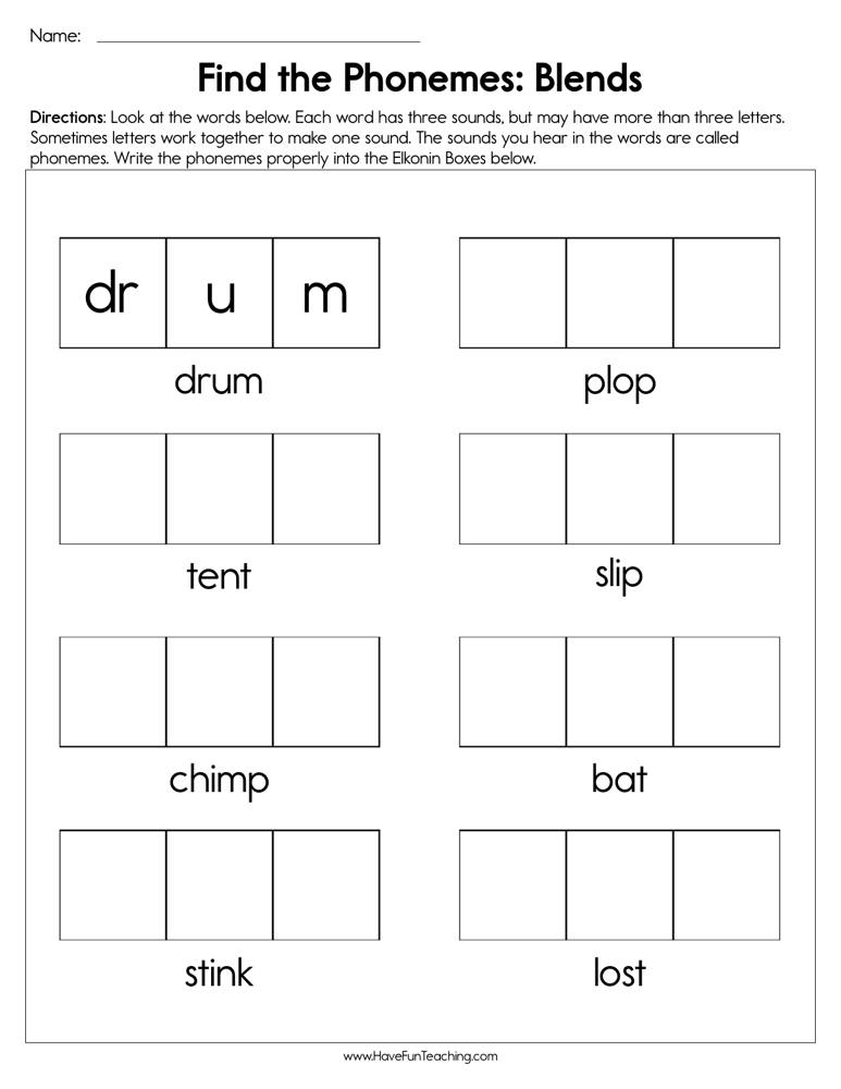 Find The Phonemes Blends Worksheet By Teach Simple