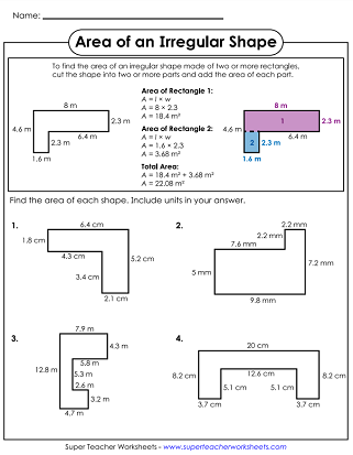 Irregular Shapes Area Worksheet With Answers and Solutions