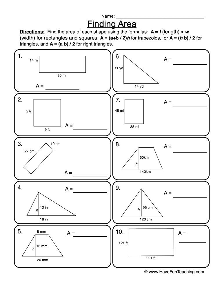 Area of Shapes Worksheet: Fun Geometry Practice