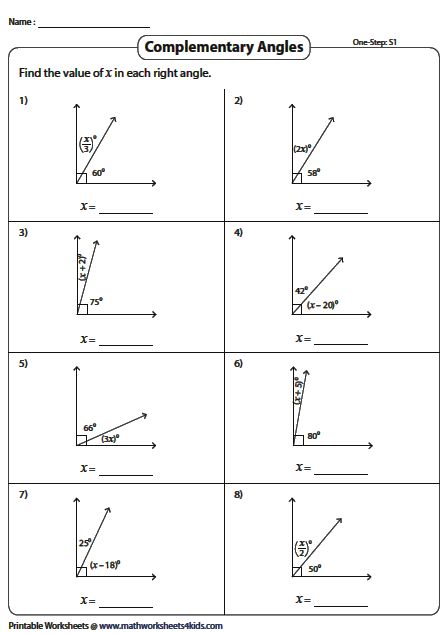 Finding Complementary And Supplementary Angles Worksheets