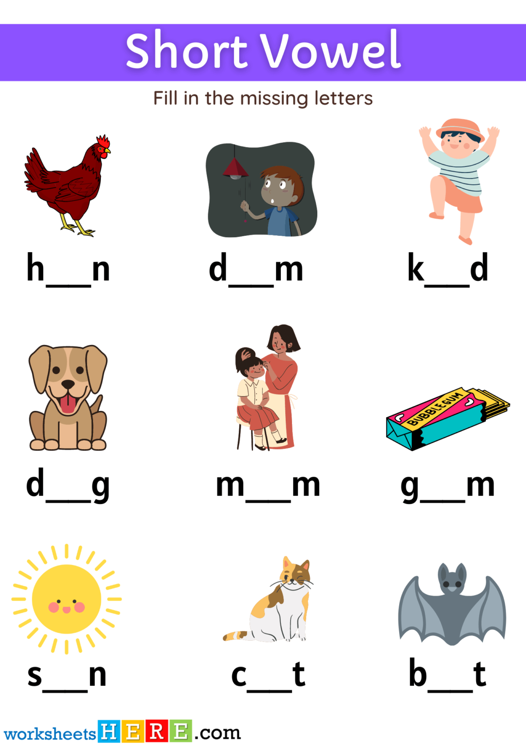 Finding Short Vowel Activity For Kids Write The Missing Vowel