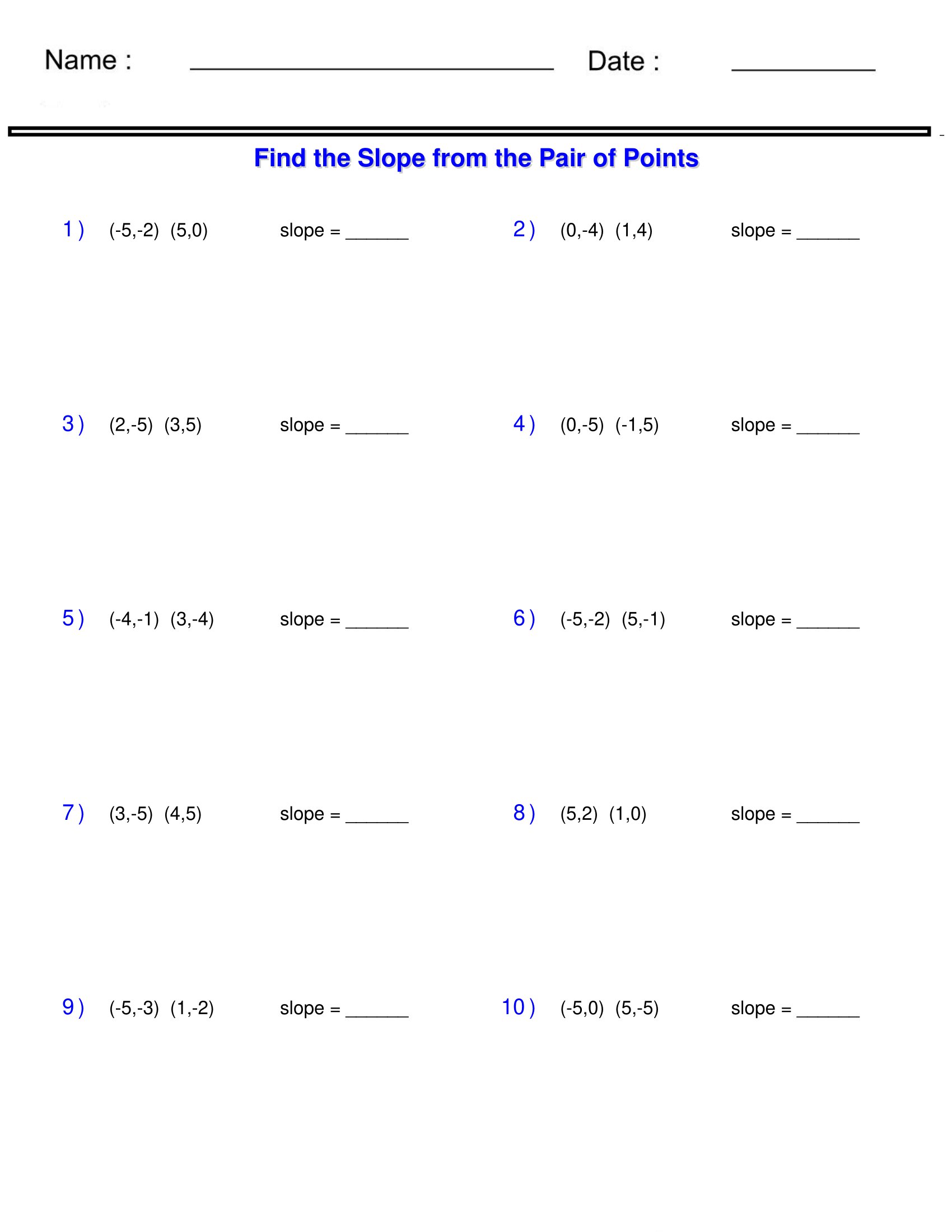 Finding Slope From Two Points Worksheet Fill Out Sign Online Dochub