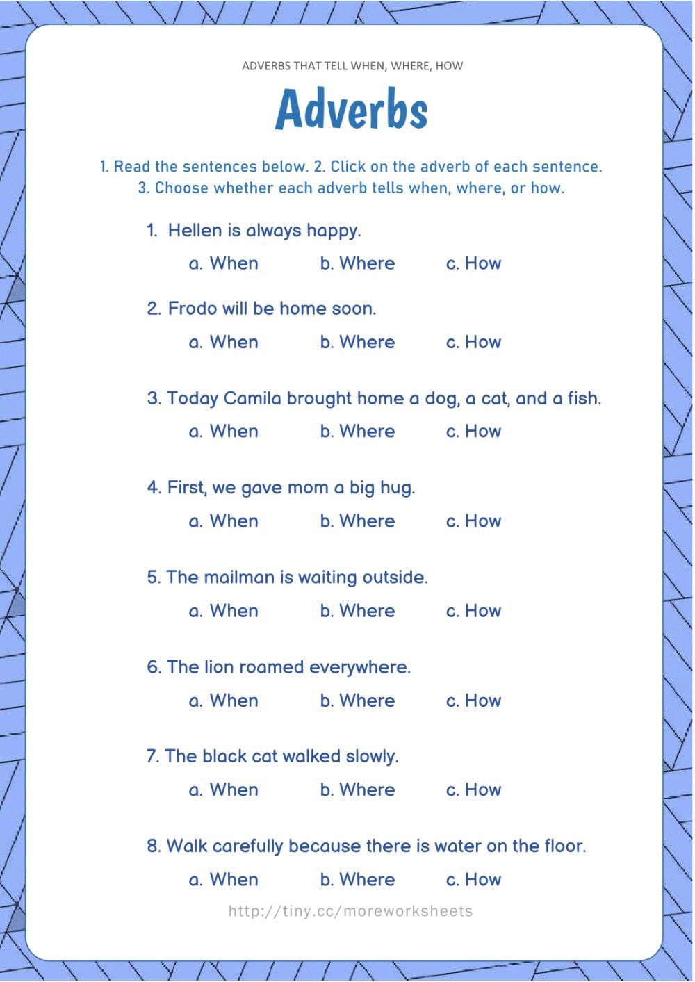 Finding The Adverbs Worksheet For Kids