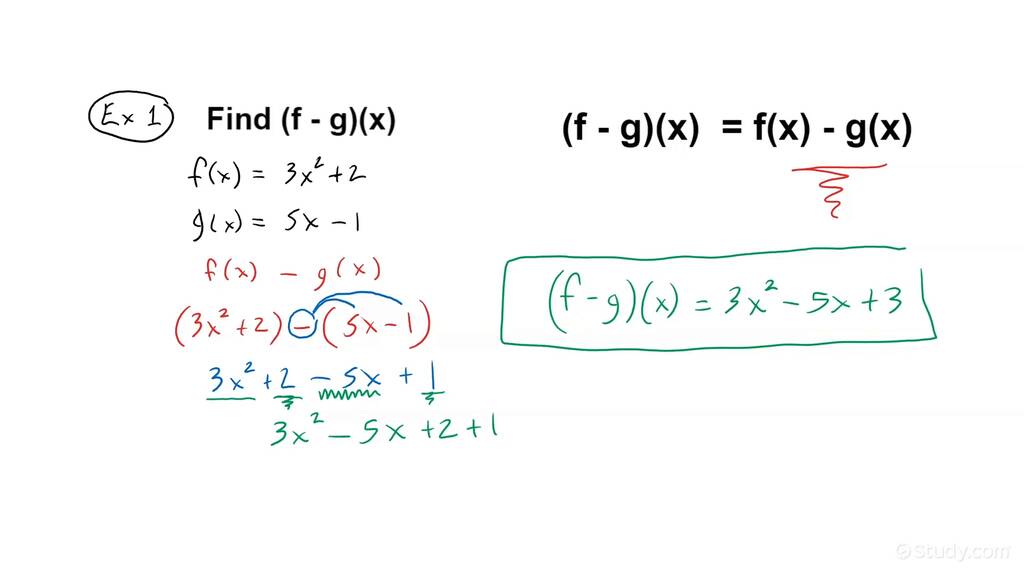 Finding The Difference Of 2 Functions Algebra Study Com