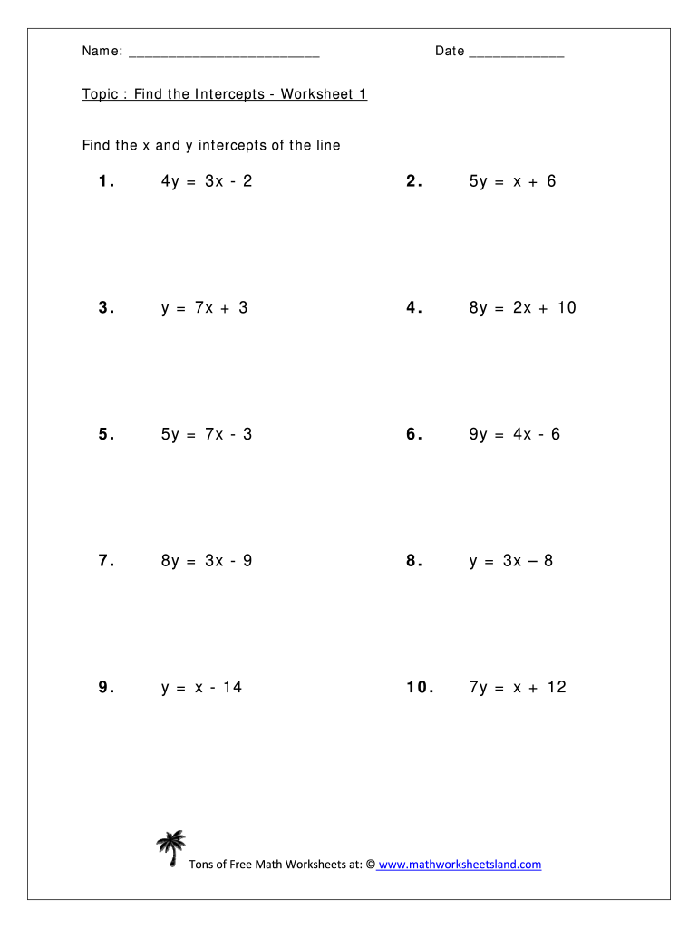 Finding X And Y Intercepts From Standard Form Worksheet Worksheets