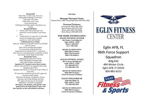 Fitness Center Brochure 96Th Force Support Squadron Eglin Afb