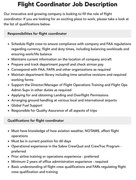 Flight Coordinator Job Description Velvet Jobs