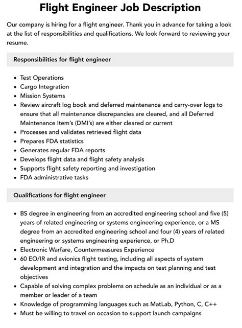 Flight Engineer Job Description