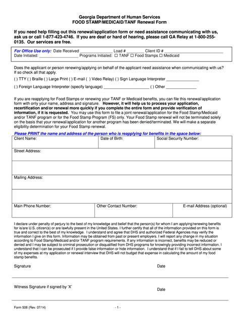 Food Stamp Application Georgia Printable Tutore Org Master Of Documents