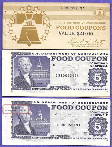 Food Stamp Coupon Usda Two 1975 A 5 00 C33005349a Month Code K With End Tabs