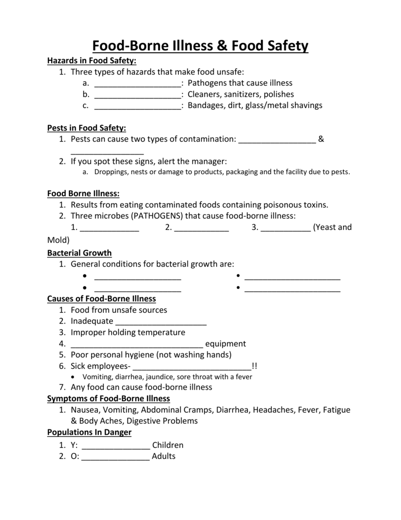 Foodborne Illness Worksheet