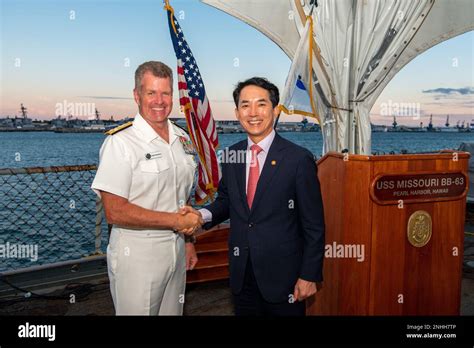 Ford Island Hawaii July 29 2022 Commander U S Pacific Fleet Adm Sam Paparo Poses For A