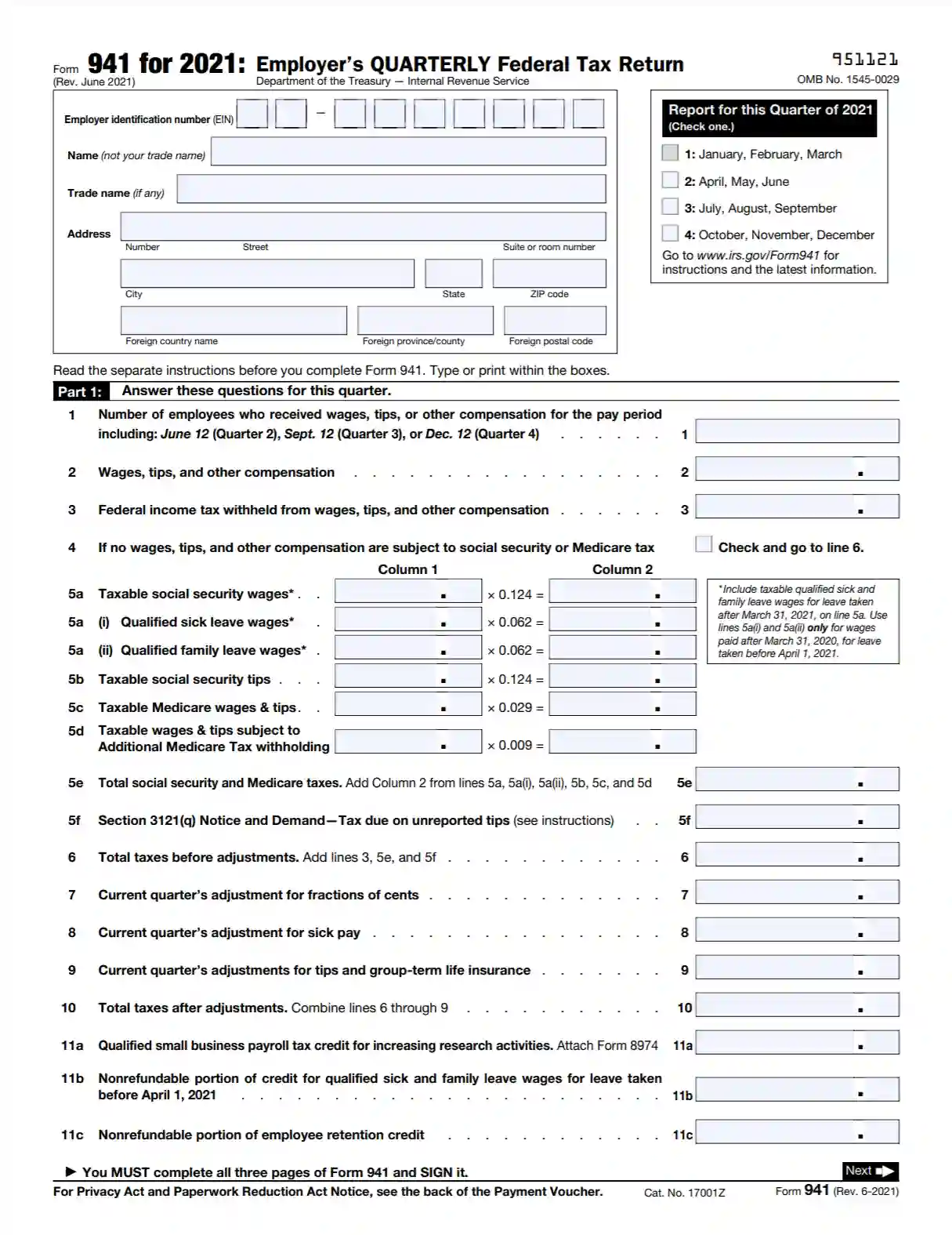 Form 941 Instructions 2021 Worksheet 1