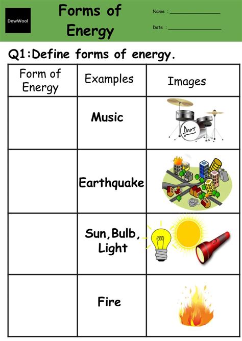 Forms of Energy Worksheet: Learn and Explore