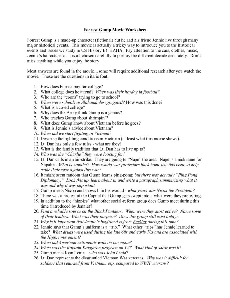 Forrest Gump Movie Worksheet Answers Excelguider Com