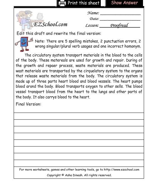 Fourth Grade Editing Worksheet For 4Th 5Th Grade Lesson Planet