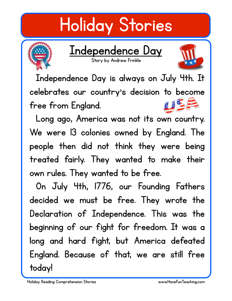 Fourth Of July Independence Day Reading Comprehension Activities Made