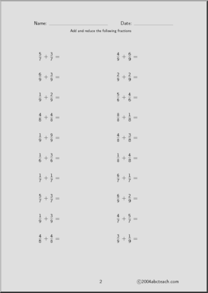 Fraction Addition Set 2 Worksheet Abcteach