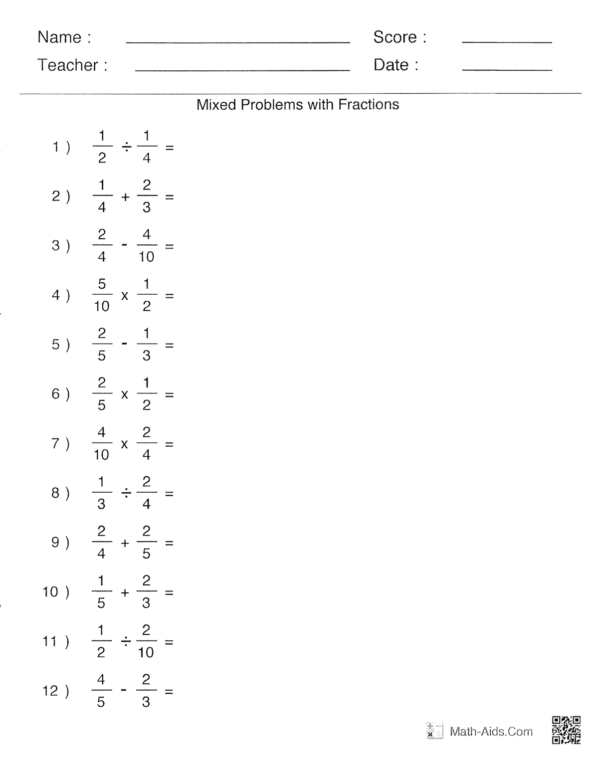 Fraction Operation Worksheet: Master Math Skills Easily