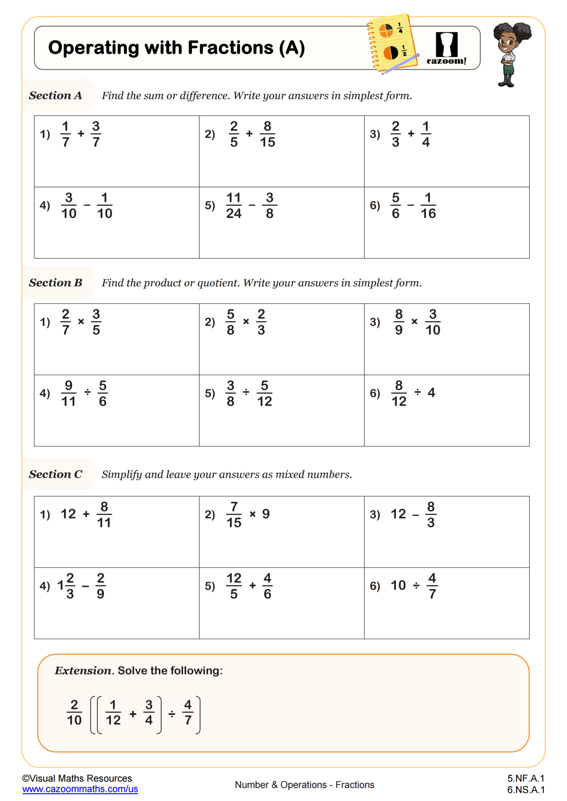 Fraction Operations Activities Resources For 5Th Grade