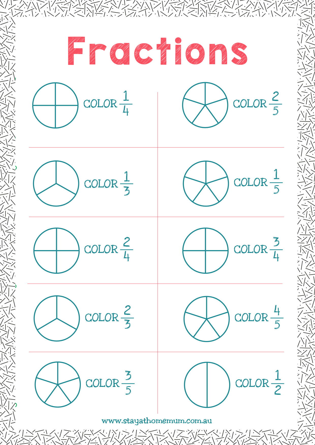 Fractions Free Printable Stay At Home Mum