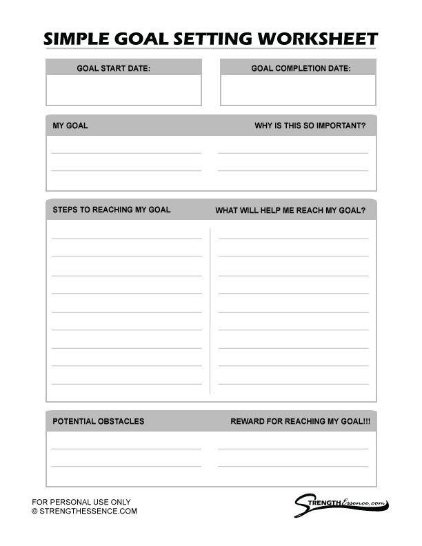 Free 2024 Simple Goal Setting Worksheet Pdf Strength Essence