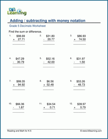 Free 5 Sample Subtracting Money Worksheet Templates In Pdf