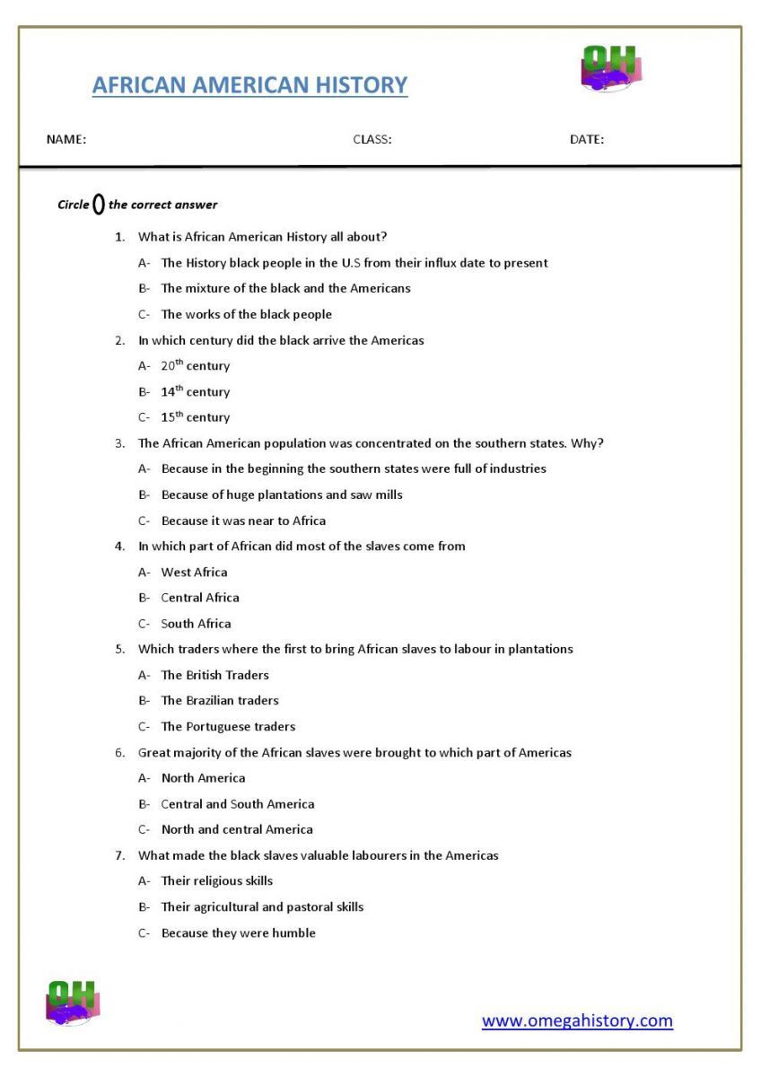 Free African American History Worksheets Worksheets Master