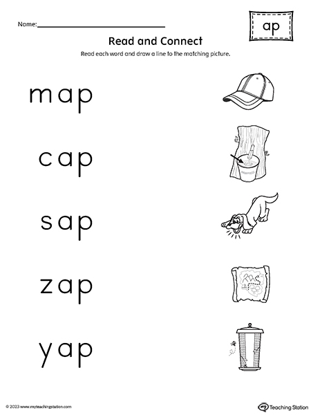 Free Ap Word Family Cvc Picture Match Cut And Paste Worksheet Myteachingstation Com