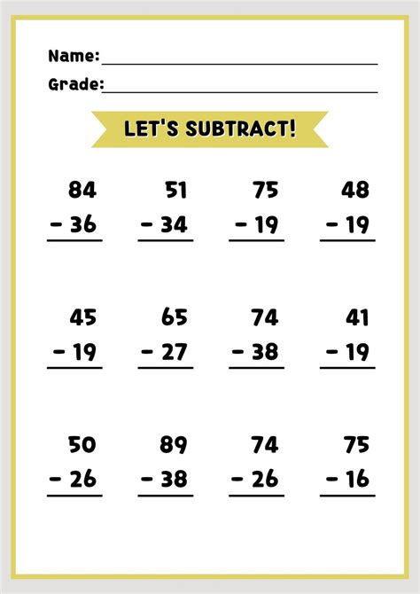 Free Basic Subtraction Worksheet Printable