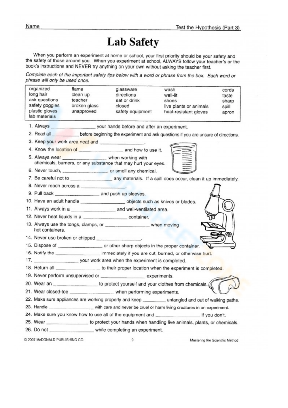 Free Collection Of Printable Lab Safety Worksheets