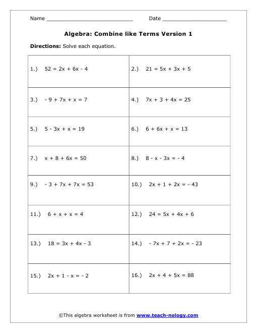 Free Combining Like Terms Algebra 1 Worksheet Download Free Combining Like Terms Algebra 1