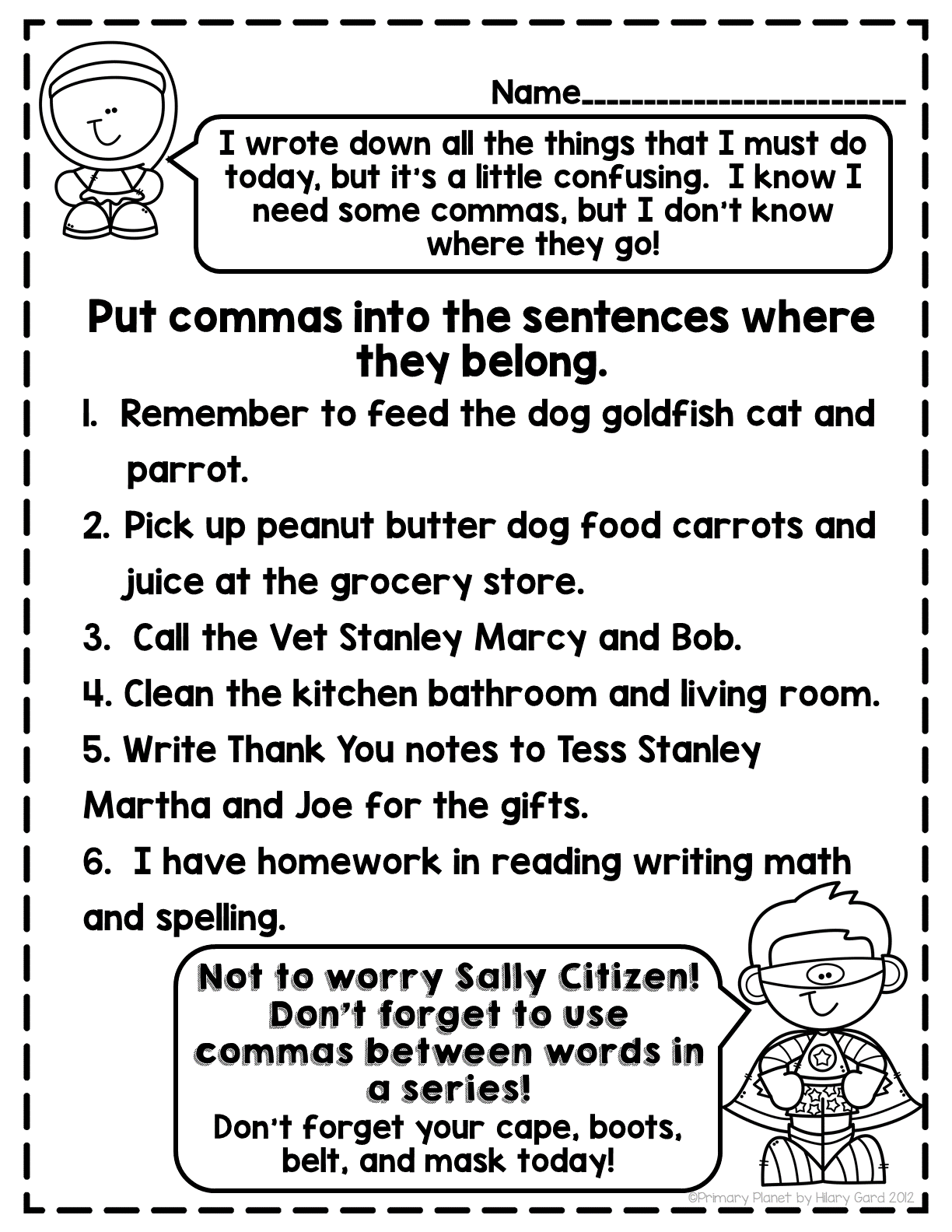 Free Comma Worksheets Printable Word Searches