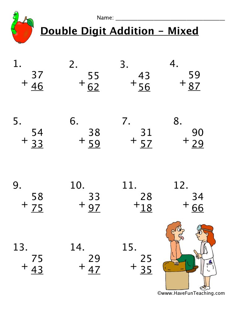 Free Double Digit Addition Worksheets Active Little Kids