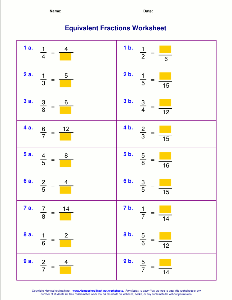 Free Equivalent Fractions Worksheets With Visual Models